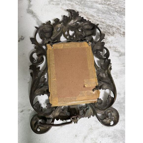 Antique Victorian Heavy Brass Art Nouveau Angels Cherubs Picture Frame Stand - Picture 6 of 8